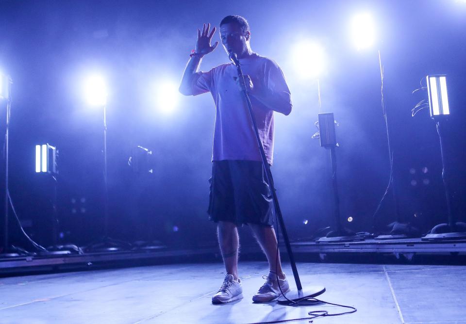 Sleaford Mods perform in the Sonora Tent at the Coachella Valley Music and Arts Festival at the Empire Polo Club in Indio, Calif., Sun., April 23, 2023. 