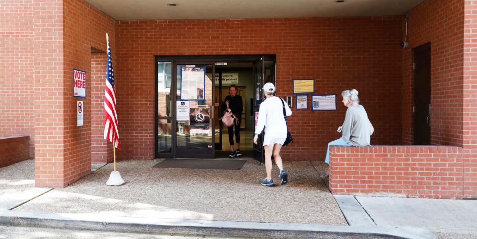 A voter can be seen participating in early voting for the Mayoral race at Second Baptist Church in Memphis, Tenn. on Friday, September 15, 2023.