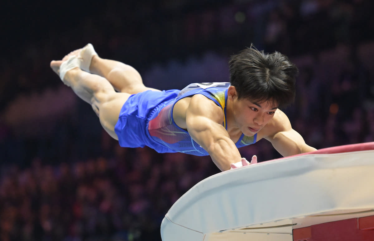 Filipino gymnast Carlos Yulo during his vault competition at the 2022 World Artistic Gymnastics Championships. (PHOTO: FIG)