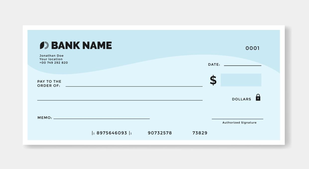 Blank template of the bank check isolated. Check, Cheque template. Vector stock