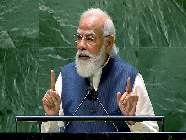 PM Narendra Modi addressing the 76th session of the United Nations General Assembly on Saturday.