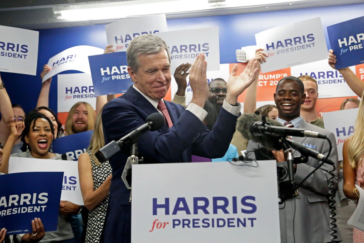 N.C. Governor Roy Cooper claps as he speaks at a news conference, Thursday, July 25, 2024, in Raleigh, N.C. Cooper had been considered a potential running mate for Harris.  (AP)
