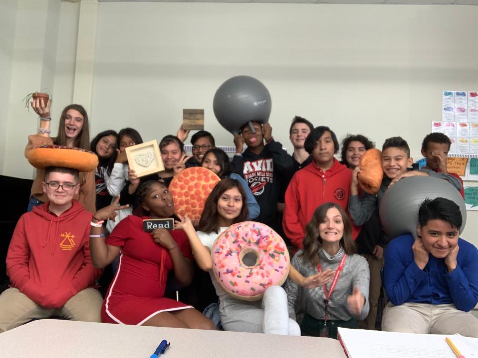 Alyssa Geary (front row, second from right) with her eighth grade homeroom at Red Bank Middle School in 2019-2020.