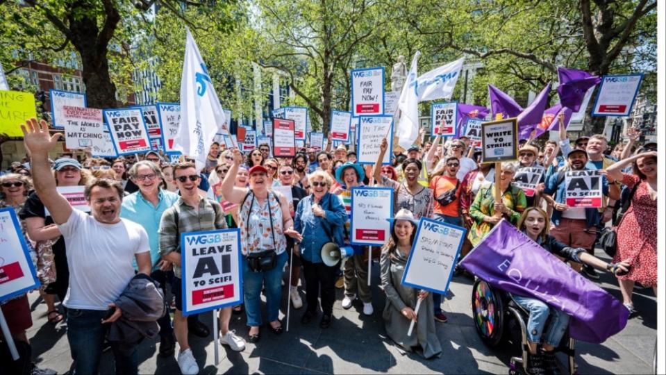 Protestors rally in London in support of the WGA (Em Fitzgerald courtesy of WGGB)