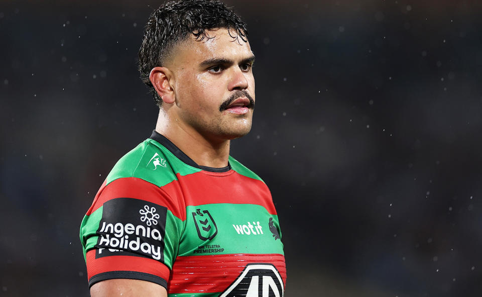 Latrell Mitchell, pictured here in action for the South Sydney Rabbitohs.