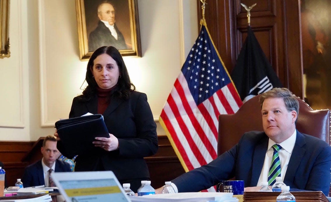 Health and Human Services Commissioner Lori Shibinette, here with Gov. Chris Sununu at a May Executive Council meeting, announced she will leave her job in December.