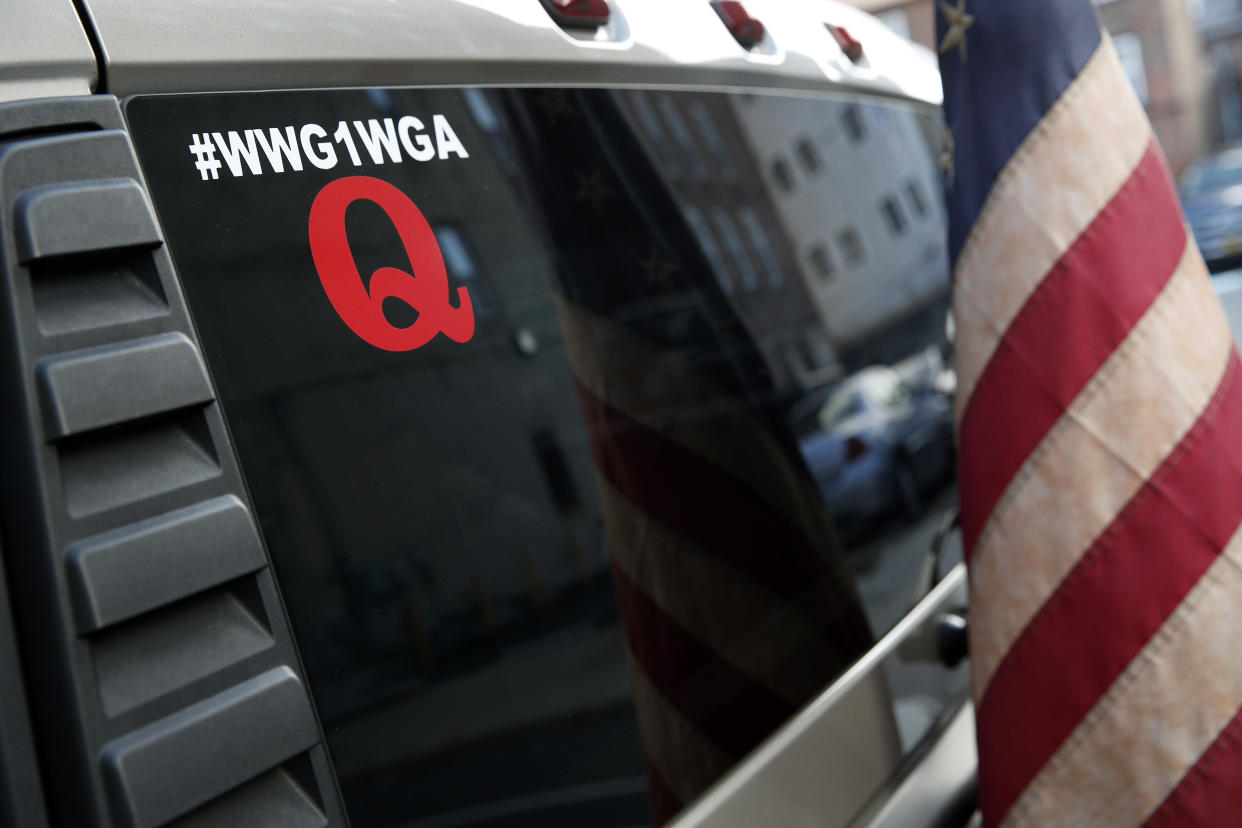 An American flag is affixed to the back of a Hummer vehicle parked near the Pennsylvania Convention Center Friday.