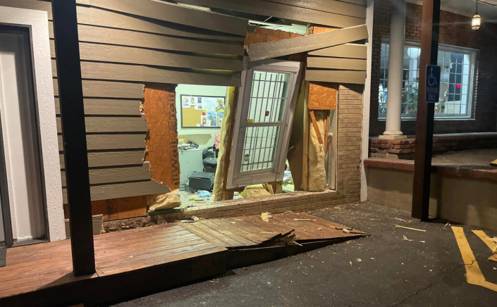 Officials are investigating after more than 40 guns were stolen early Friday from Blue Steel Guns & Ammo in Raytown, when a U-Haul truck slammed into the gun store.
