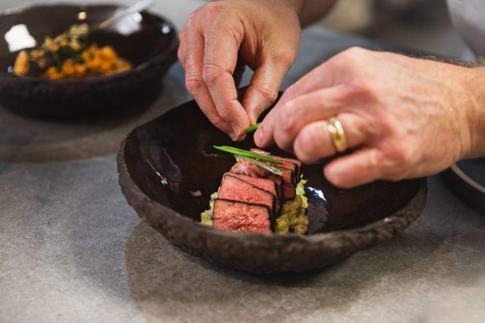 Ox heart dish being created by chef Paul Bates (Supplied)