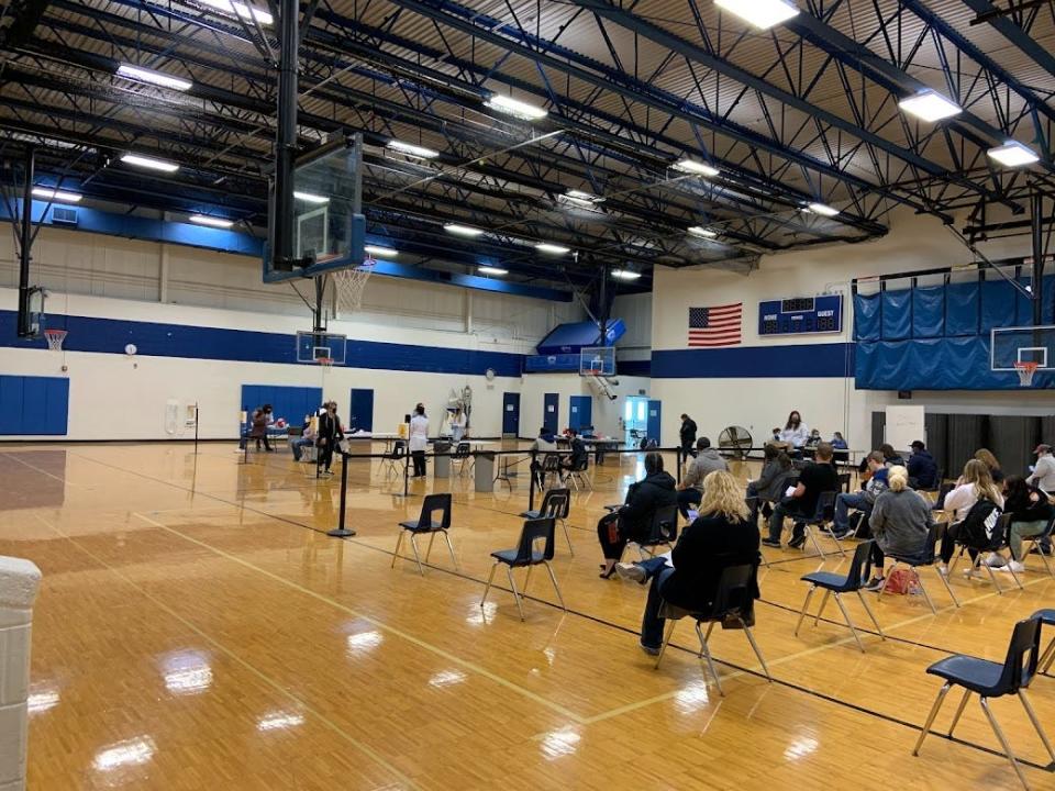 A COVID-19 vaccination clinic organized by Shlok Patel, 18, of Rockwood, a senior at Carlson High School in Gibraltar.