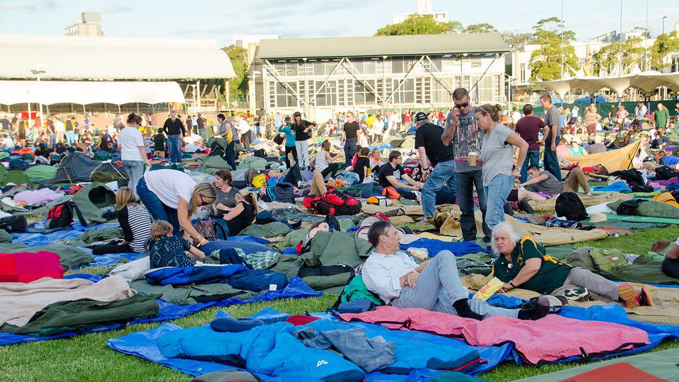 Thousands converge on The Entertainment Quarter in Sydney on April 24, 2015 for Camp Gallipoli, held to commemorate the 100th anniversary of troops landing at Anzac Cove. Source: AAP