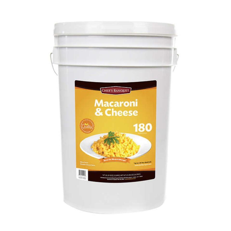 <p>What's better than one serving of macaroni and cheese? 180 servings! And that's what you're getting with this 6-gallon bucket of cheesy goodness. Learn more about the <a href="https://www.bestproducts.com/lifestyle/a25836526/costco-chefs-banquet-27-pound-bucket-macaroni-and-cheese/" rel="nofollow noopener" target="_blank" data-ylk="slk:27-Pound Bucket of Macaroni & Cheese;elm:context_link;itc:0;sec:content-canvas" class="link ">27-Pound Bucket of Macaroni & Cheese</a> here!</p>