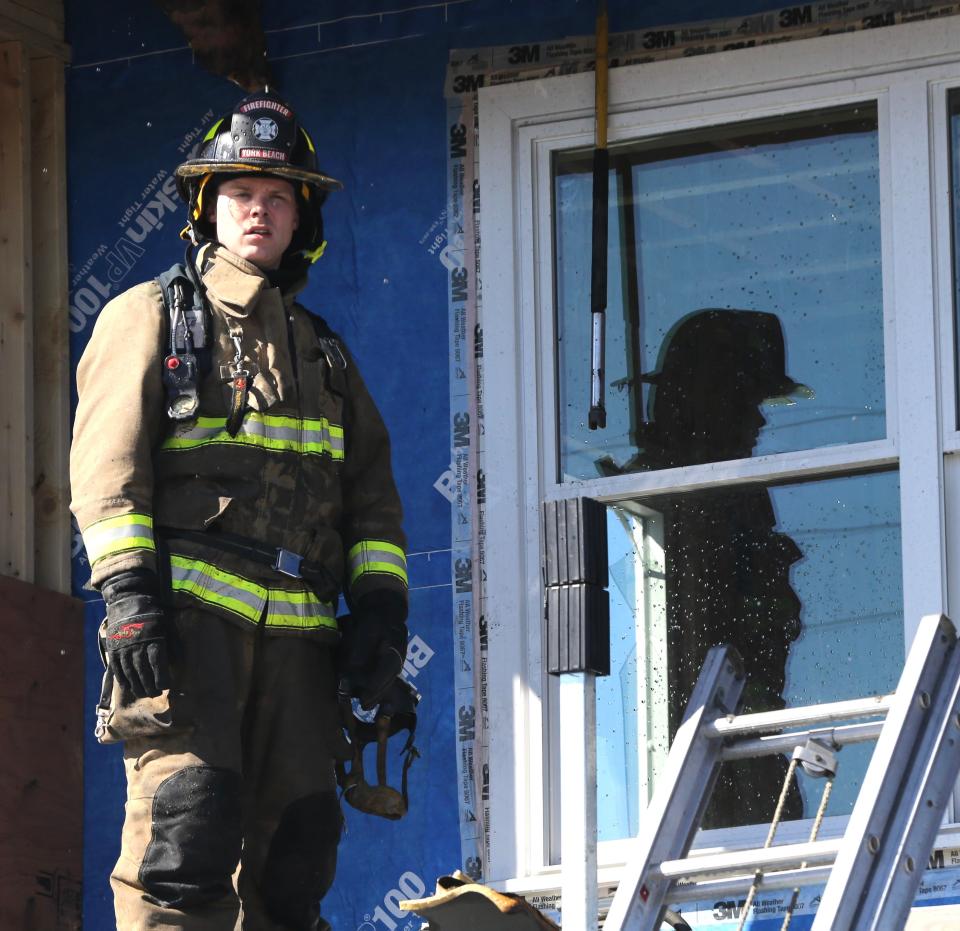 A building under construction near Long Sands Beach caught fire Monday morning, March 6, 2023, causing serious damage on the third floor.