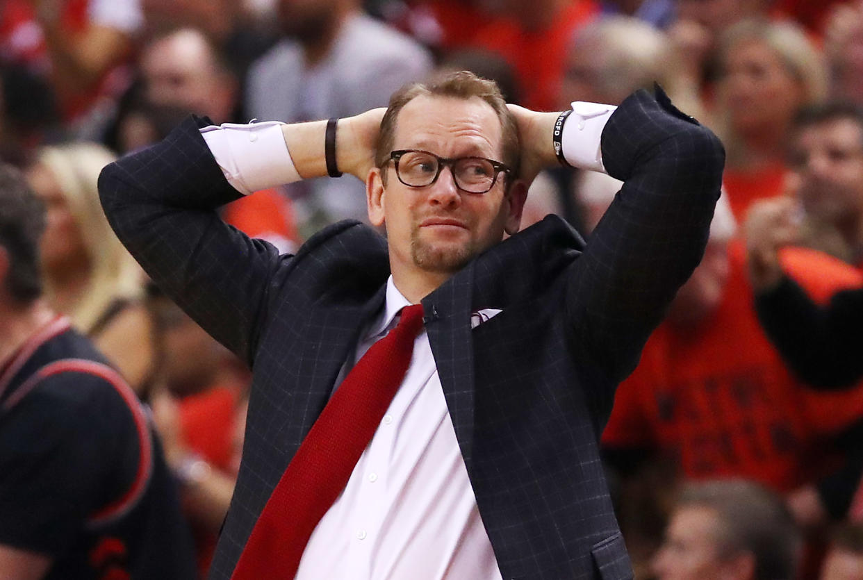 What was Nick Nurse thinking when he called a timeout in the middle of the Raptors' late go-ahead run? (Getty)