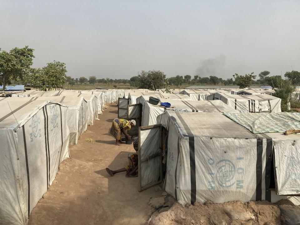 Makeshift tents for housing are lined-up at the camp for internally displaced persons affected in the prolonged conflict between farmers and nomadic herders in Guma, Benue State in north central Nigeria in January 2022. (AP Photo/ Chinedu Asadu)