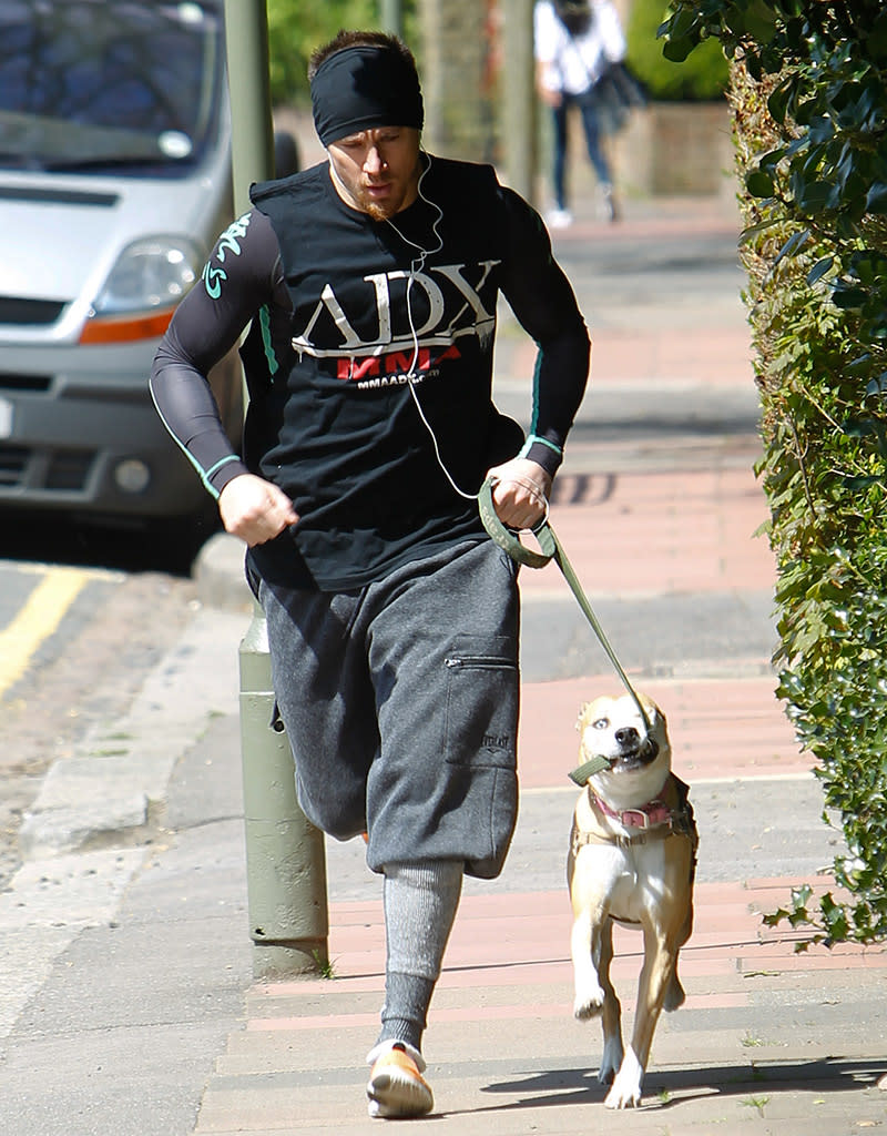 Channing Tatum goes jogging with his pet dog in London