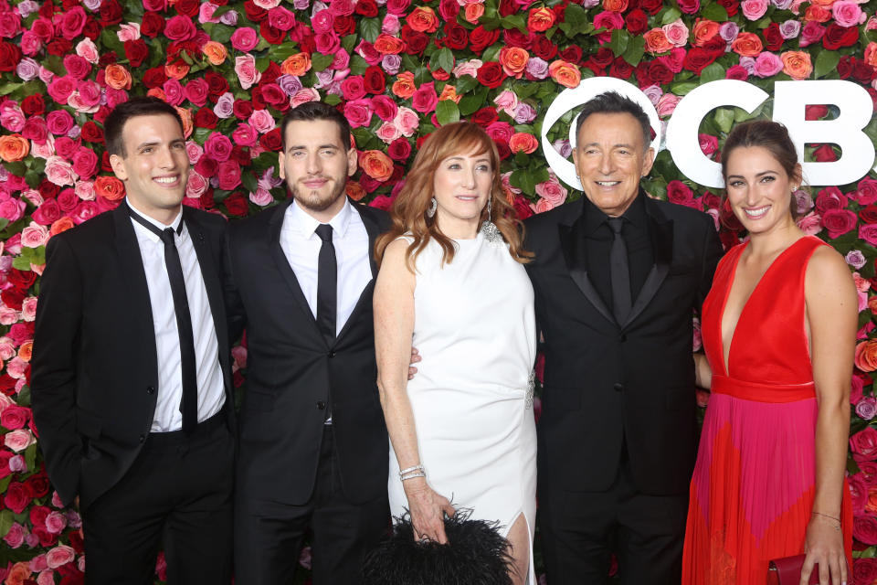 Sam Springsteen, left, pictured with his Sirius XM host brother, Evan, his mother, Patti Scialfa, his father, Bruce, and his equestrian rider sister, Jessica, at the Tony Awards in 2018. (Photo: Bruce Glikas via Getty Images)