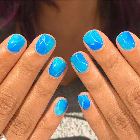 11) Blue Marble Nails for Hanukkah