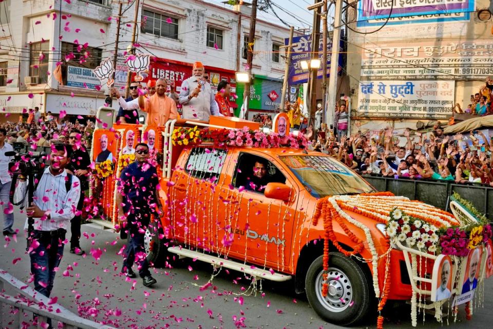 Current prime minister Narendra Modi campaigns in Ghaziabad (AP)