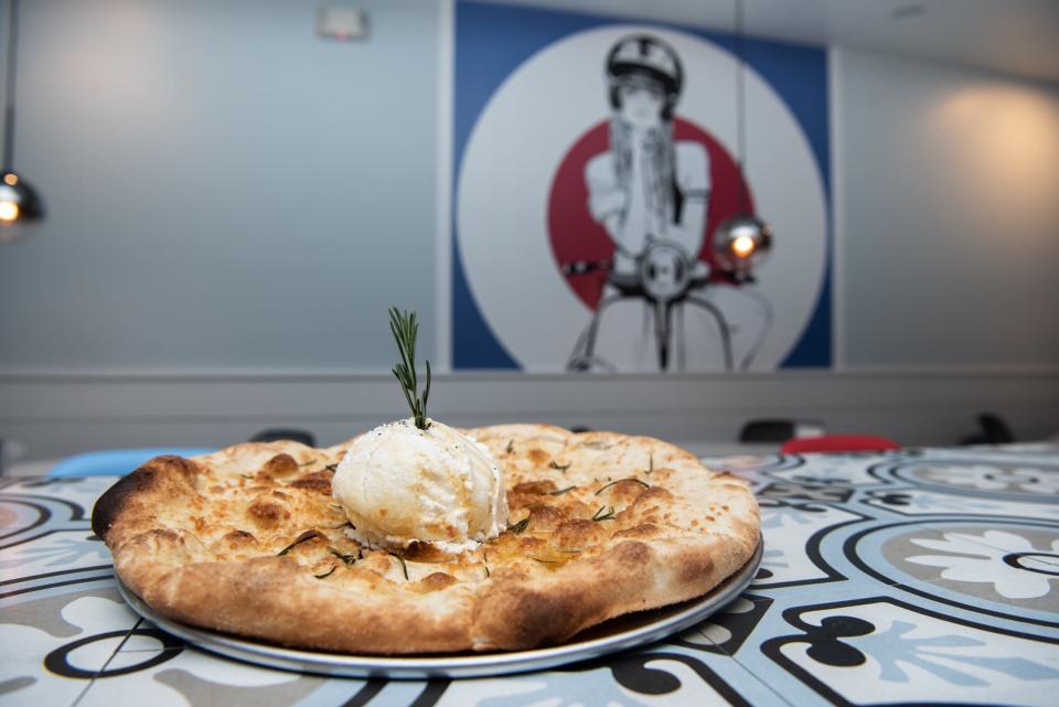 The Rip'n Dip, topped with fresh ricotta, rosemary and honey, is a customer favorite at Lucatelli's Pizzeria, which opened in Doylestown earlier this month.
