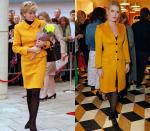 <p>Princess Diana opted for a matching Versace coat and skirt during a visit to Liverpool in 1995, and finished off the look with a Dior handbag. In 2018, Lady Kitty Spencer wore a coat in a similar mustard shade to a London cocktail party. </p>