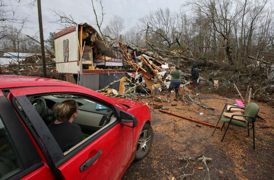 Jan 12, 2023; Tuscaloosa, AL, USA; A tornado heavily damaged homes and destroyed mobile homes on Oak Village Road near Akron in Hale County. A mobile home belonging to Larry Fondren was completely destroyed when a tree fell on it.