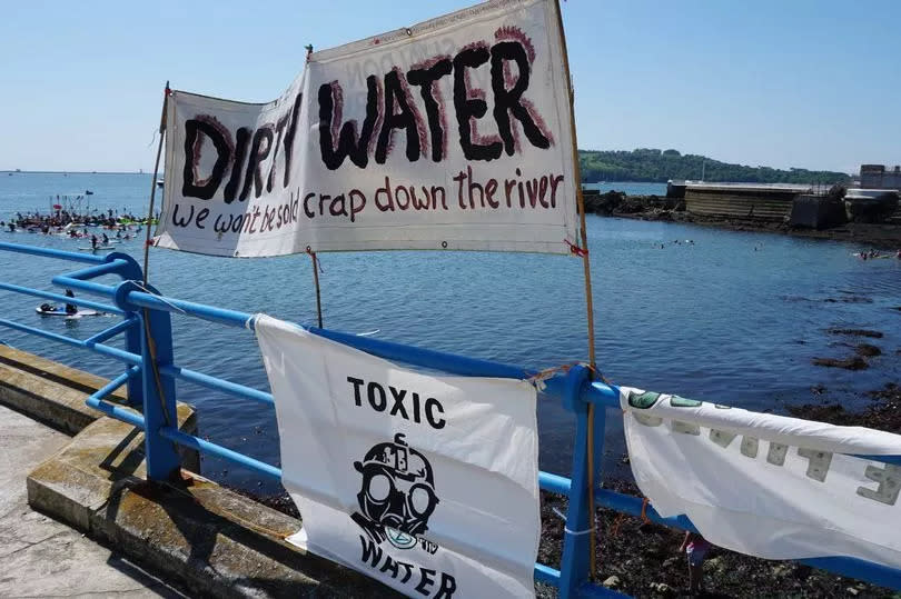 Surfers Against Sewage at Tinside Beach, off Plymouth Hoe, protesting in Plymouth Sound against the pollution of bathing waters and beaches. -Credit:Reuben Hocking