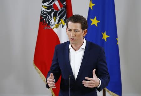 Austria's Foreign Minister and designated new leader of the People's Party (OeVP) Sebastian Kurz addresses a news conference in Vienna, Austria, May 14, 2017. REUTERS/Leonhard Foeger