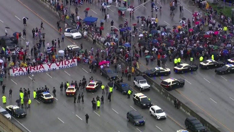 Part of Miami's Palmetto Expressway was blocked by demonstrators