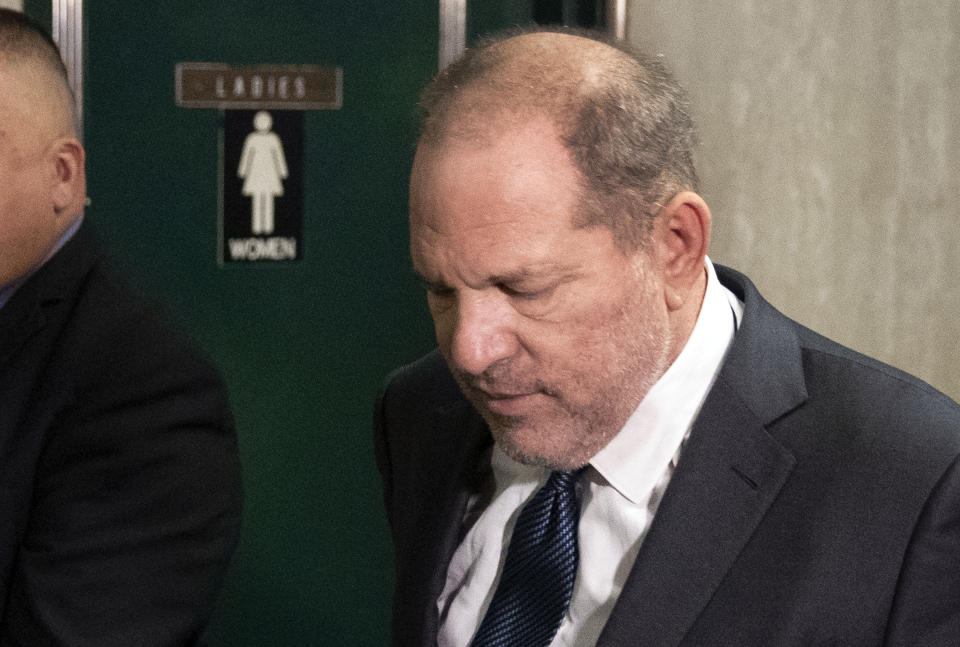 Former movie mogul Harvey Weinstein arrives at State Supreme Court for a hearing related to his sexual assault case, Thursday, July 11, 2019, in New York. Weinstein's lawyer Jose Baez is going to court Thursday to get a judge's permission to leave the case, the latest defection from what was once seen as a modern version of O.J. Simpson's "dream team" of attorneys. (AP Photo/Richard Drew)