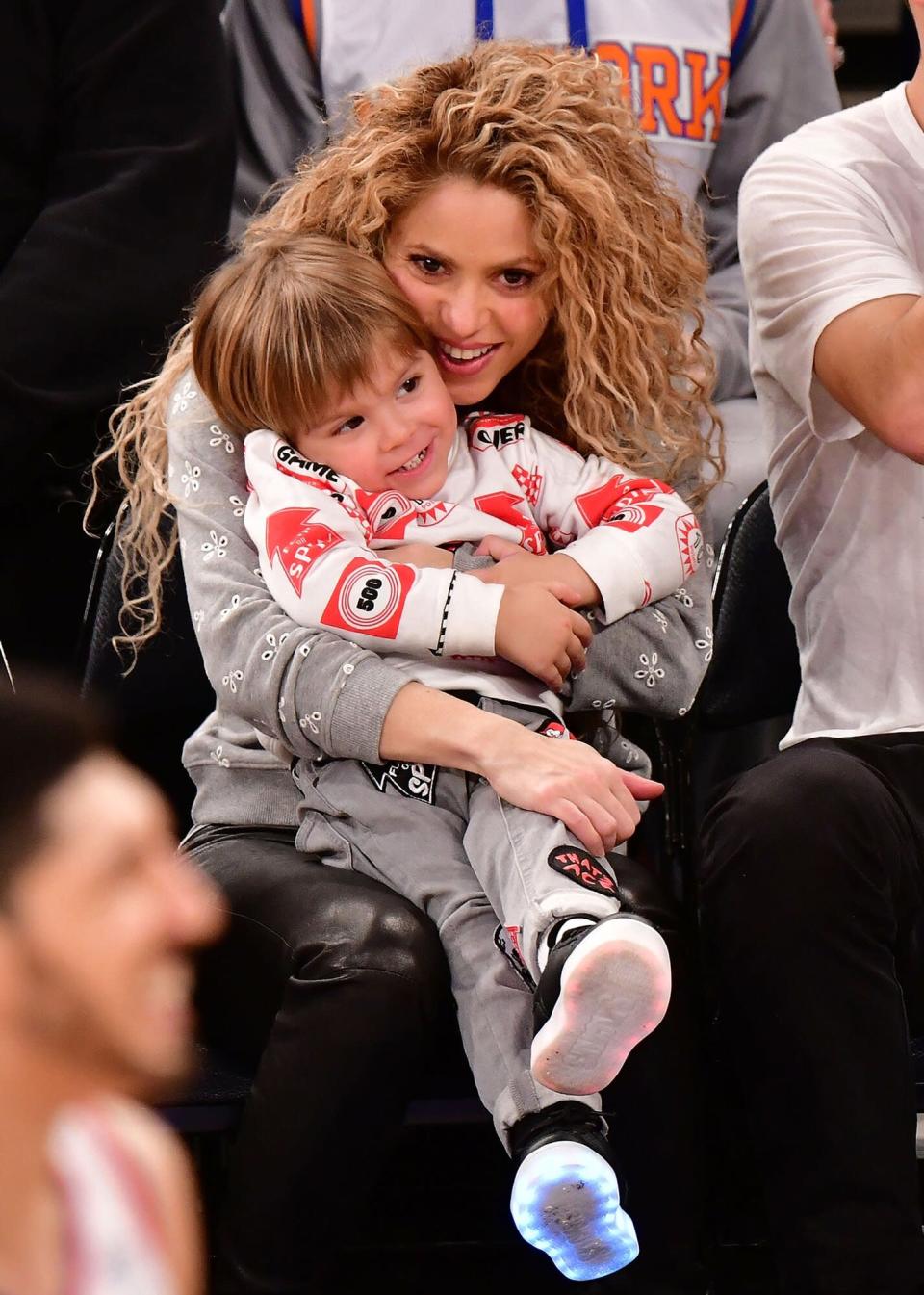 Shakira and Sasha Pique Mebarak attend the New York Knicks Vs Philadelphia 76ers game at Madison Square Garden on December 25, 2017 in New York City.