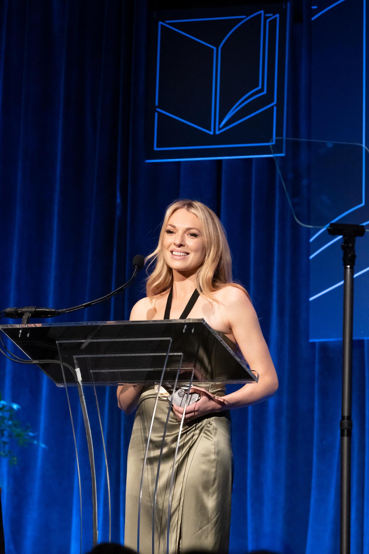 South Bend native Tess Gunty gives her acceptance speech after she won the National Book Award for fiction for her debut novel, "The Rabbit Hutch," at the 73rd National Book Awards Dinner and Ceremony on Nov. 16, 2022, at Cipriani Wall Street in New York City.