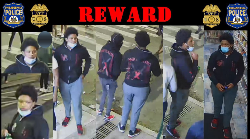 Surveillance images of a suspect in a shooting that took place on South Street in Philadelphia, PA, on Saturday, June 4, 2022. / Credit: Philadelphia Police Department