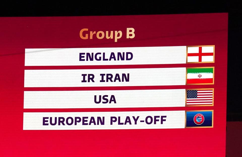 England will face Iran, USA and either Wales, Scotland or Ukraine (PA)