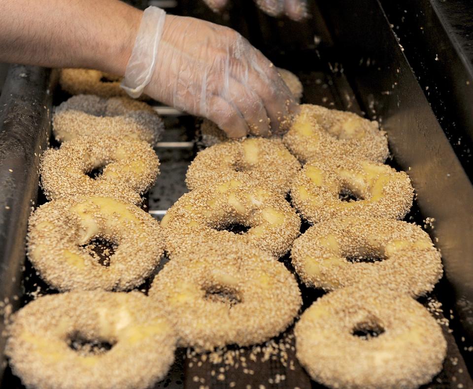 NY Bagel Factory sesame bagels ready for the oven, June 14, 2022.