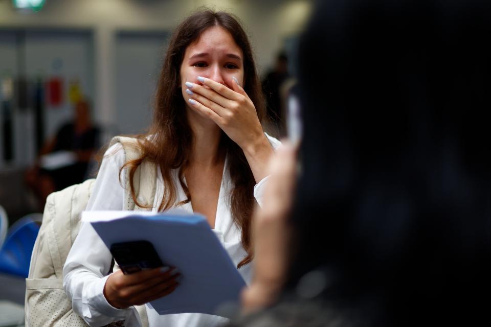 Carolina Quintino from Ukraine reacts as she receives her GCSE results (Getty Images)