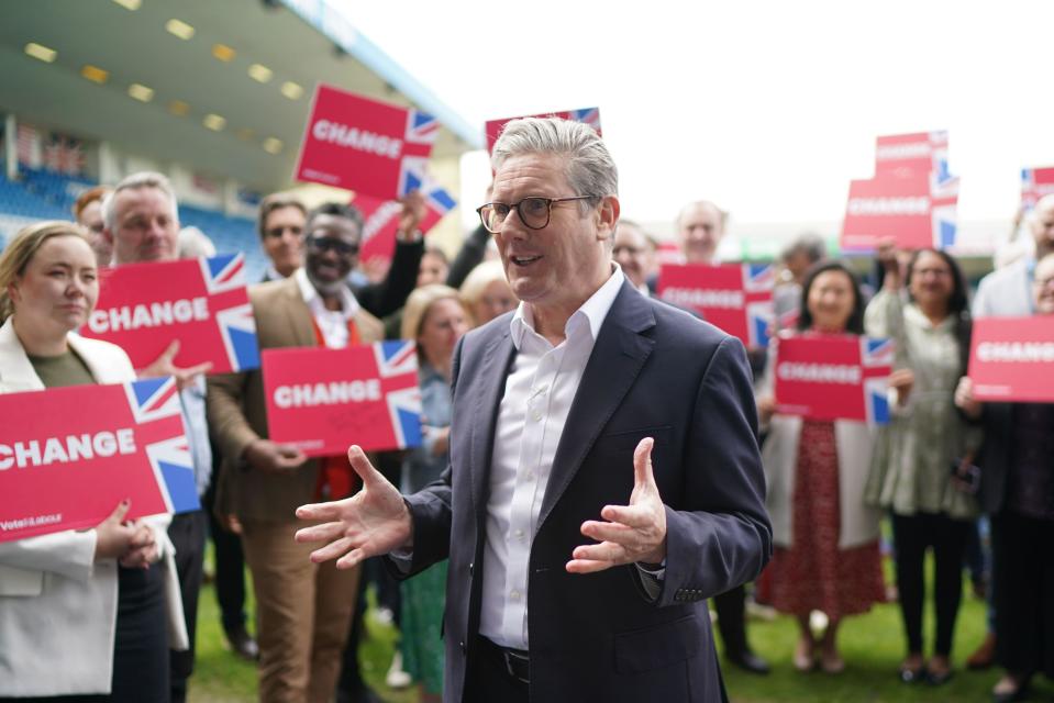 Labour Party leader Sir Keir Starmer during a visit to Gillingham Football club in Gillingham, Kent, while on the General Election campaign trail. Picture date: Thursday May 23, 2024.