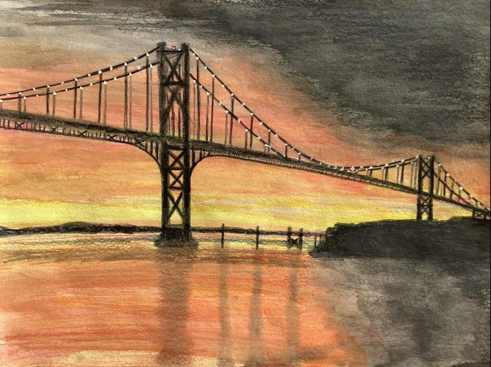Pennfield School eighth grader Elijah Cote was honored for his work of Portsmouth's north end of Aquidneck Island view of Mount Hope Bridge and Mount Hope Bay.