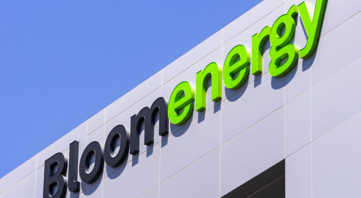 BE stock Bloom Energy logo on a building