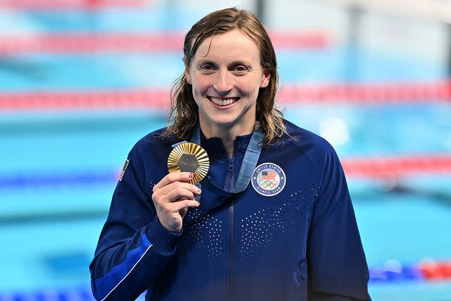 <p>Mustafa Yalcin/Anadolu via Getty</p> Katie Ledecky on July 31, 2024 in Paris, France.