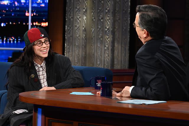 <p>Scott Kowalchyk/CBS</p> Billie Eilish and Stephen Colbert on 'The Late Show with Stephen Colbert'