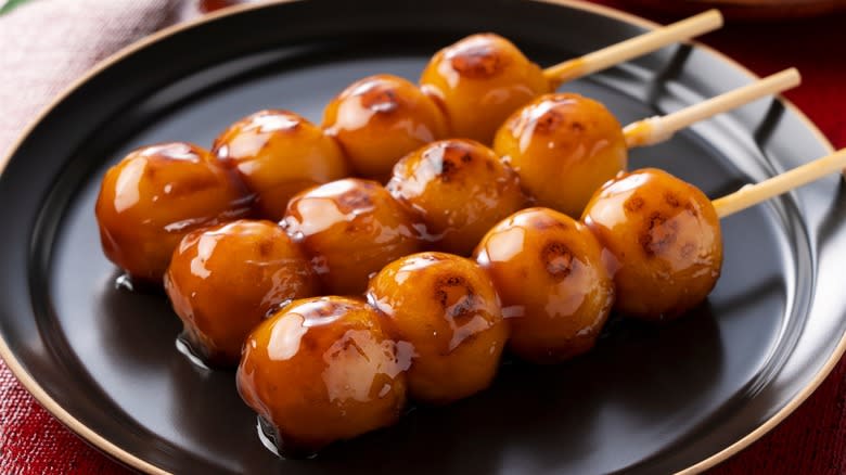 Mitarashi dango in sweet soy sauce glaze
