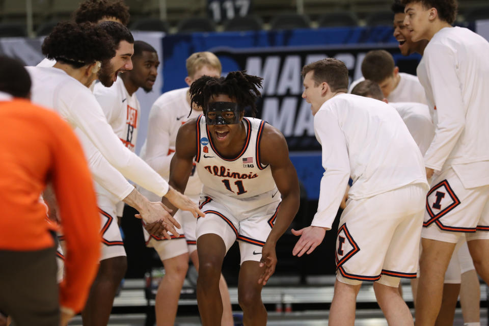 INDIANAPOLIS, IN - MARCH 19: Ayo Dosunmu #11 of the Illinois Fighting Illini is introduced before the start of the first round of the 2021 NCAA Division I Mens Basketball Tournament held at Indiana Farmers Coliseum on March 19, 2021 in Indianapolis, Indiana. (Photo by Trevor Brown Jr/NCAA Photos via Getty Images)