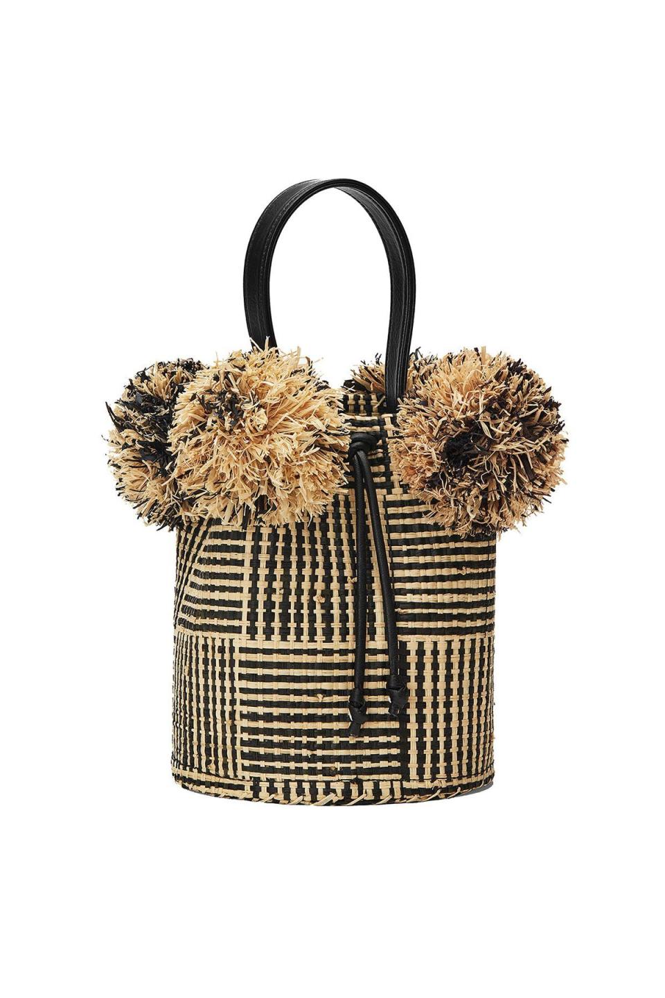 Raffia Mini Pom Pom Bag in Bicolor