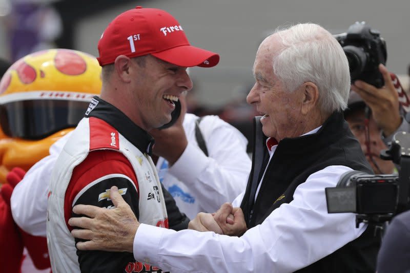 Team Penske owner Roger Penske (R) suspended four team members for their roles in an IndyCar cheating scandal. File Photo by Aaron Josefczyk/UPI