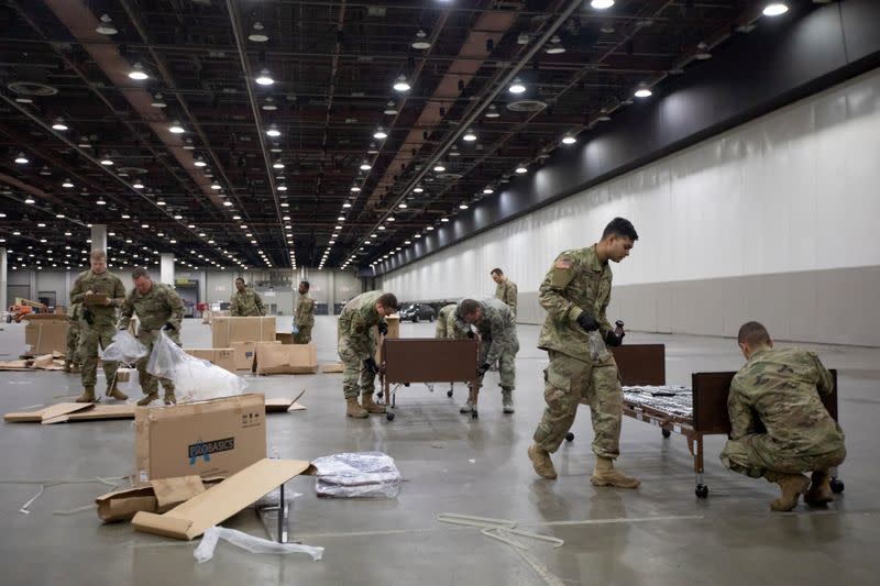 A convention center is set up as a field hospital in Detroit