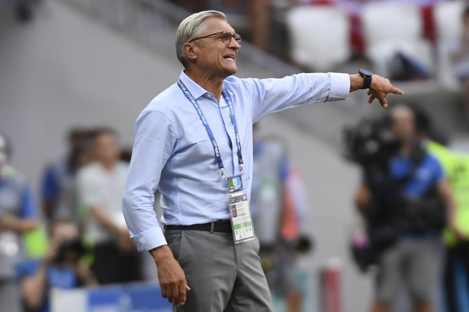 Poland’s coach Adam Nawalka gestures during the Russia 2018 World Cup Group H football match between Japan and Poland at the Volgograd Arena in Volgograd on June 28, 2018. (Getty Images)