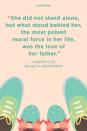 <p>“She did not stand alone, but what stood behind her, the most potent moral force in her life, was the love of her father."</p>