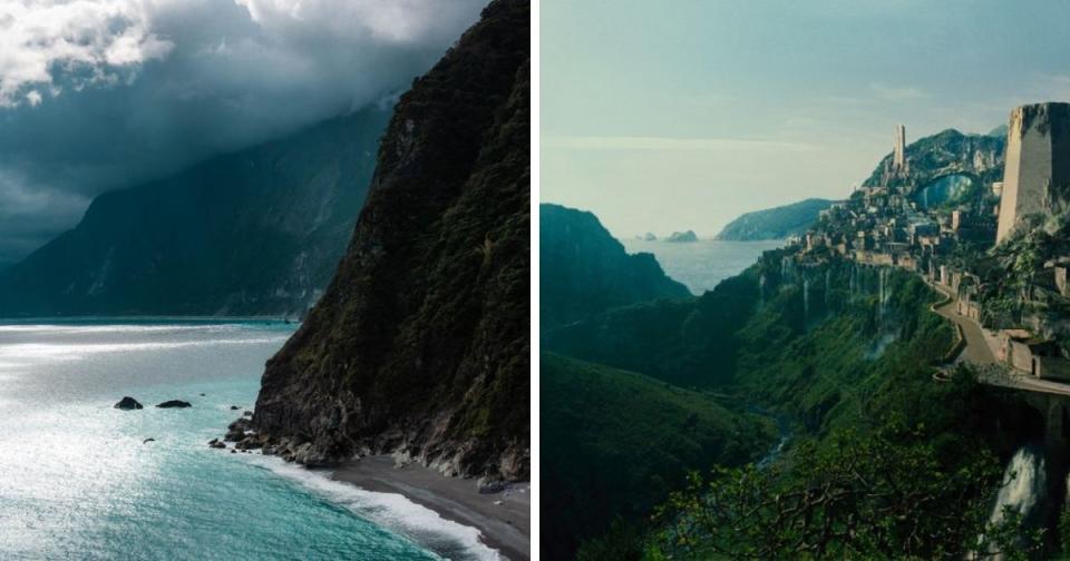 <p>The photograph of Qingshui Cliffs in Taiwan bore a resemblance to Wonder Woman’s “Themyscira”. (Photos courtesy of Trevin Blount/Screengrab from “Wonder Woman” Trailer)</p>
