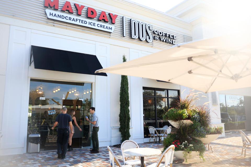 The newly opened DOS Coffee & Wine and Mayday Handcrafted Ice Cream share a storefront at 4853 Big Island Drive, No. 3, in Town Center Plaza adjacent to St. Johns Town Center.